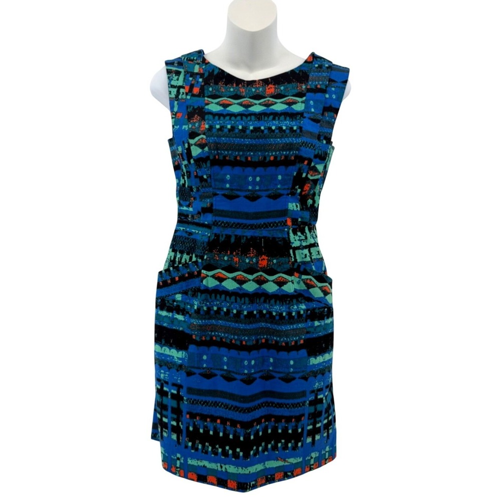 Plenty By Tracy Reese Blue Geometric Sheath Dress - Size 0 - Sleeveless Cotton